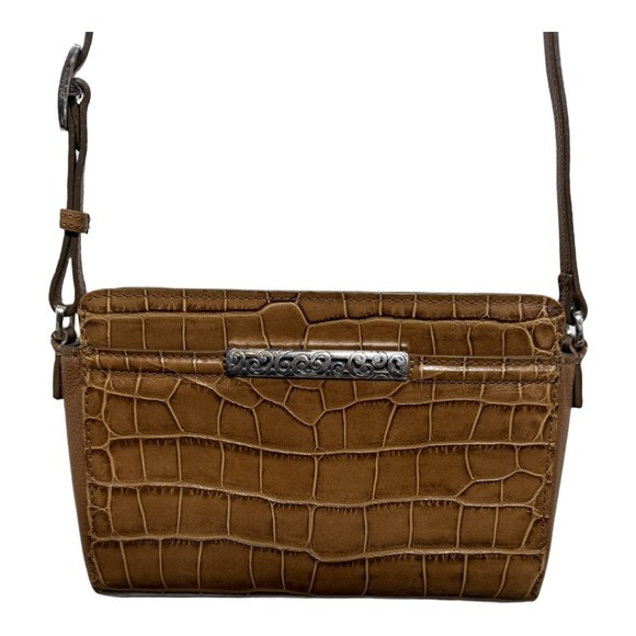 Brighton Croc Leather Brown Crossbody Authentic Adjustable Strap - Picture 1 of 8